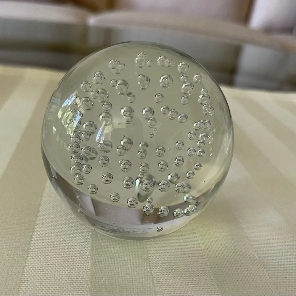 Three Paperweights 2 Vintage Clear Round Glass With Bubbles Murano Style & Bunny - Picture 9 of 16